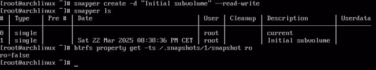 Creating the first subvolume